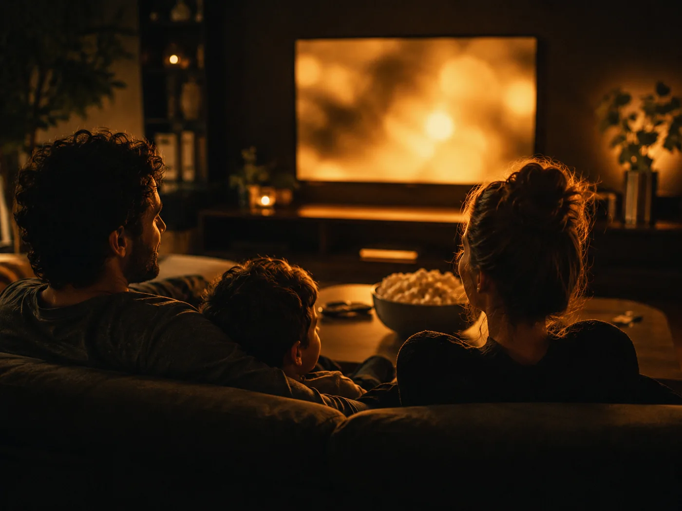Família assistindo TV junta na sala